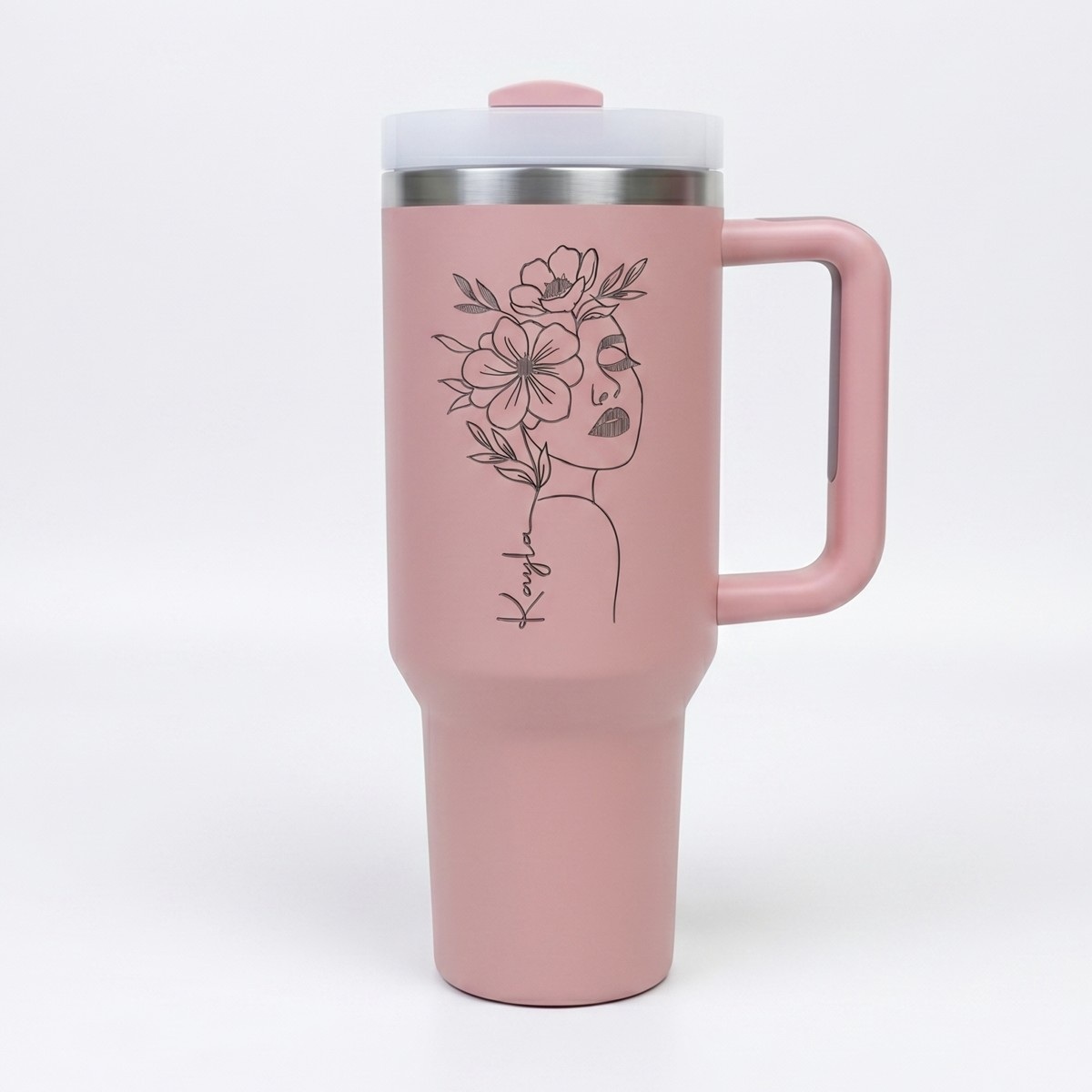 Personalized 40 oz Stainless Steel Tumbler with Handle — Rose Quartz