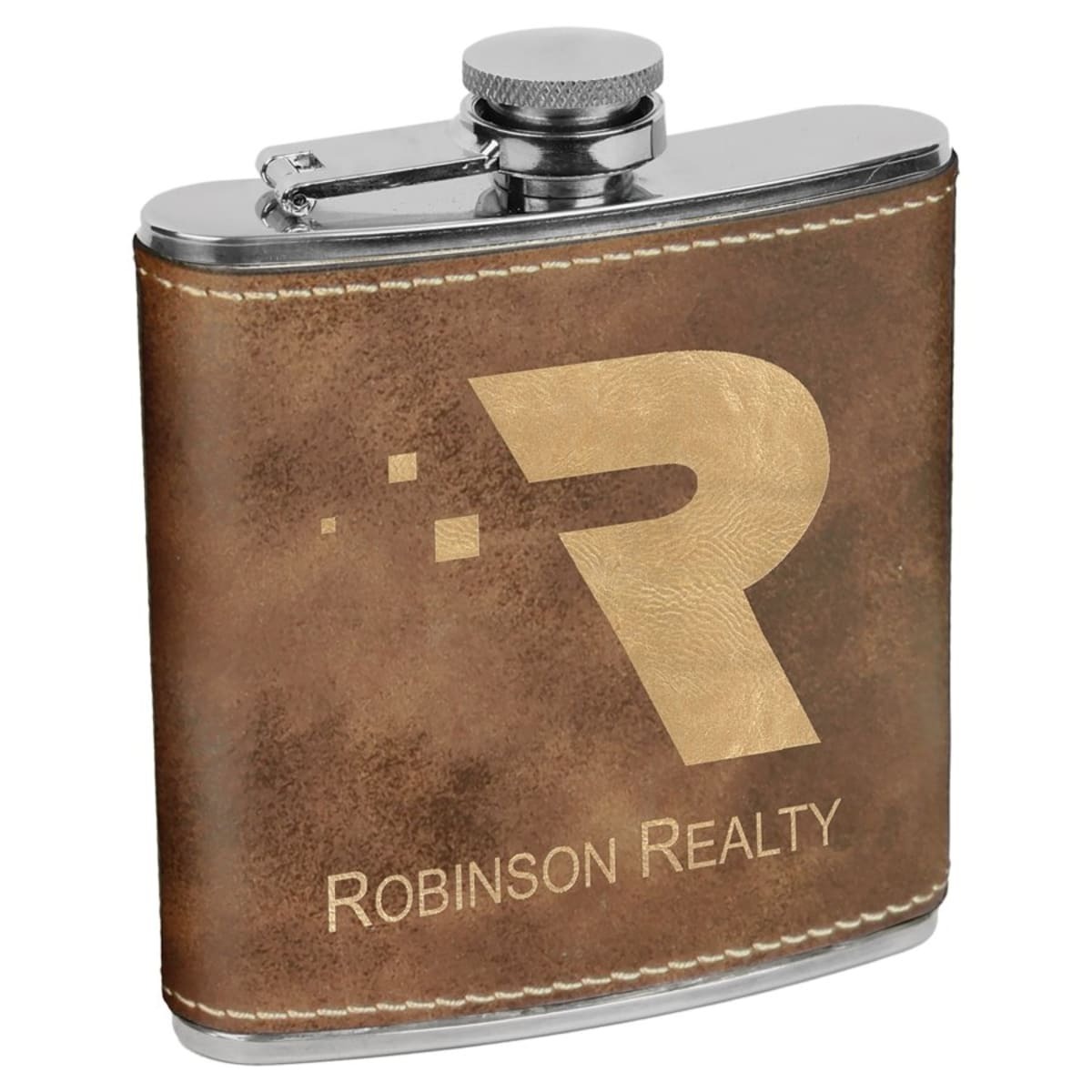 Personalized Leatherette Flask (6 oz) — Rustic/Gold