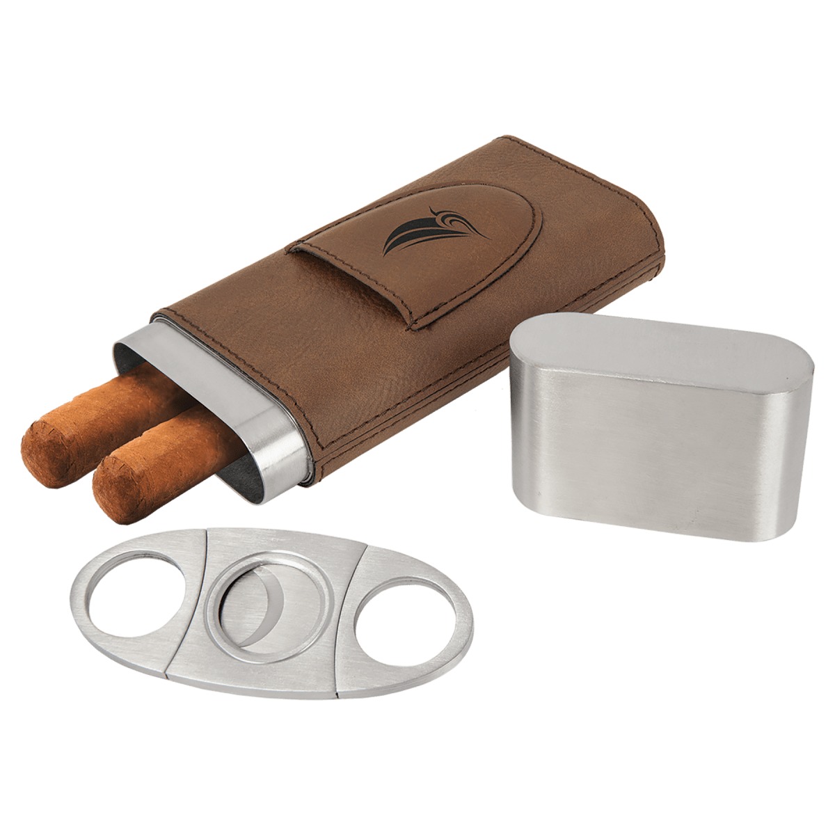 Personalized Leatherette Cigar Case with Cutter — Dark Brown