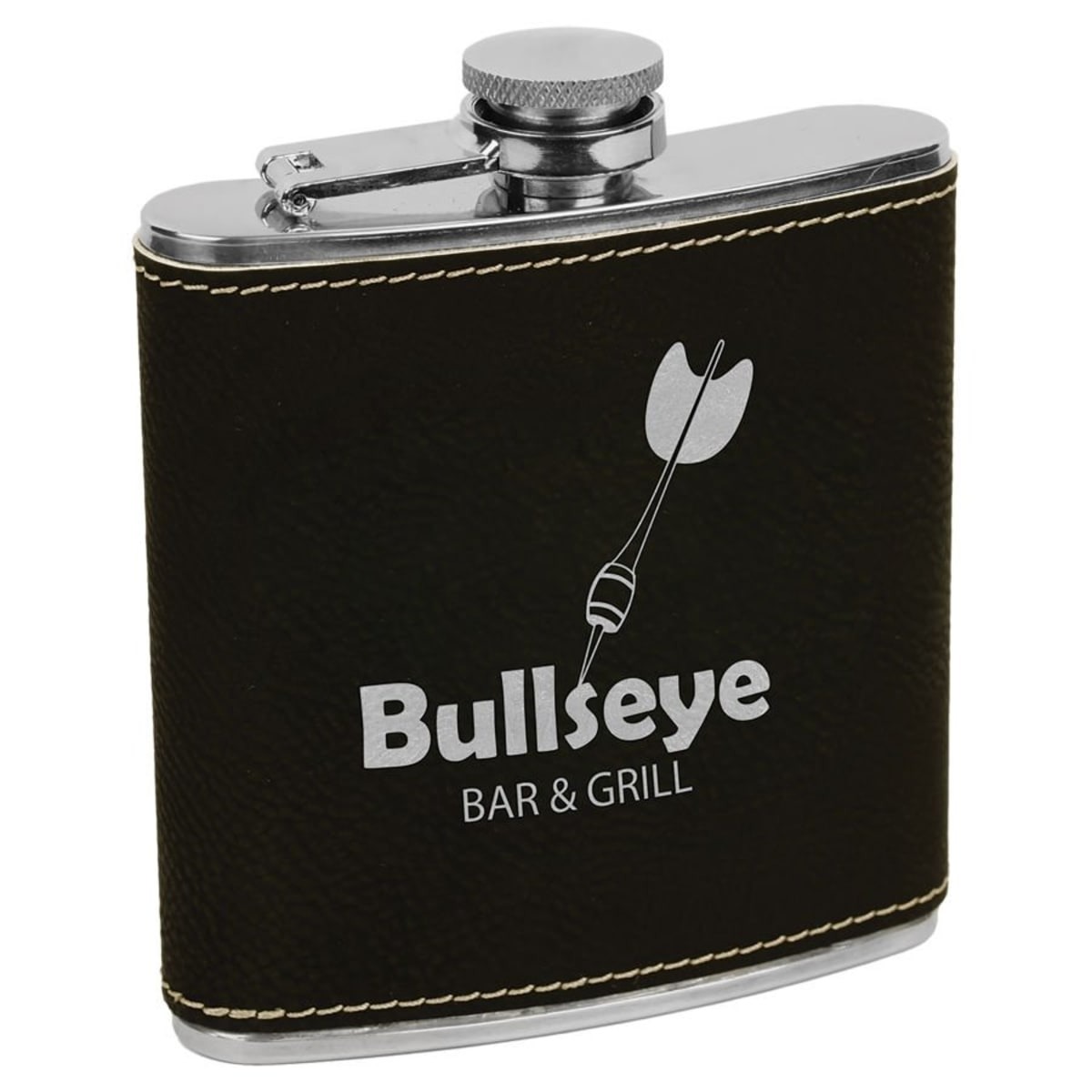 Personalized Leatherette Flask (6 oz) — Black/Silver