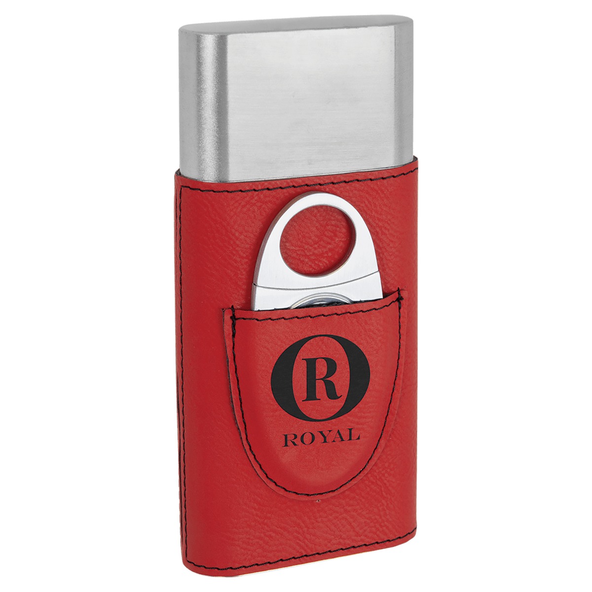 Personalized Leatherette Cigar Case with Cutter — Red