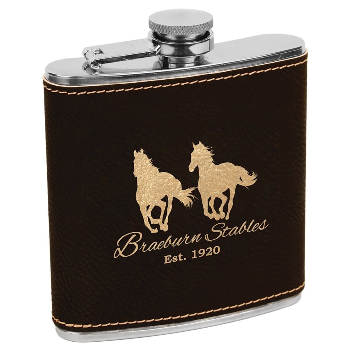 Personalized Leatherette Flask (6 oz) — Black/Gold