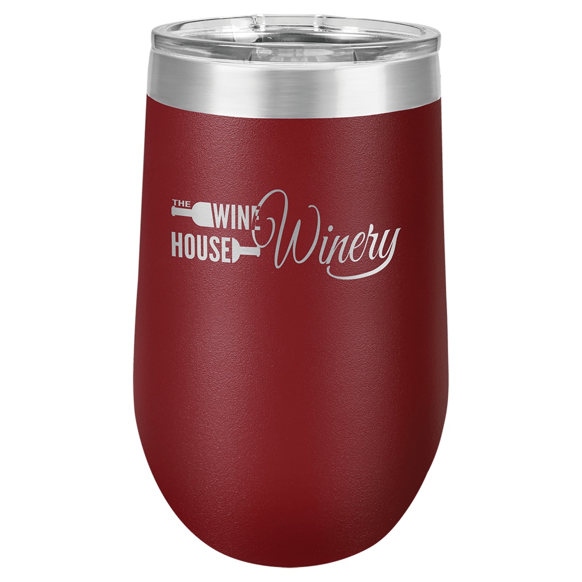 Personalized 16 oz Stemless Wine Tumbler — Black — Maroon
