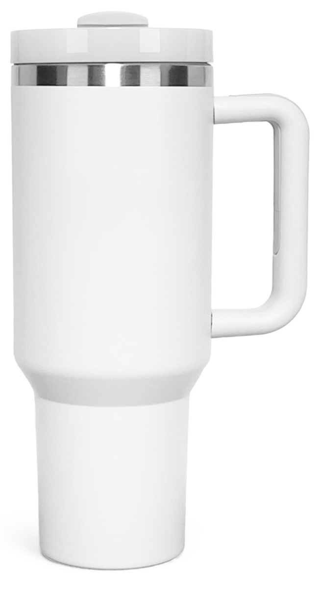 Personalized 40 oz Stainless Steel Tumbler with Handle — White