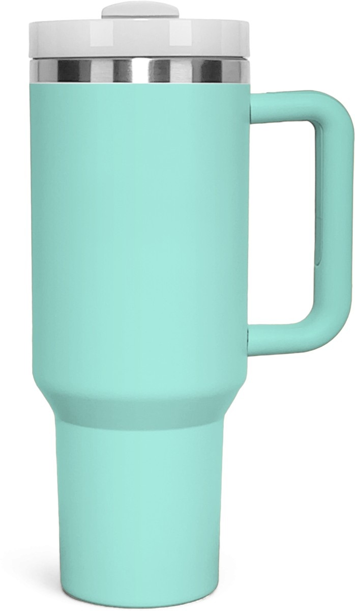 Personalized 40 oz Stainless Steel Tumbler with Handle — Eucalyptus