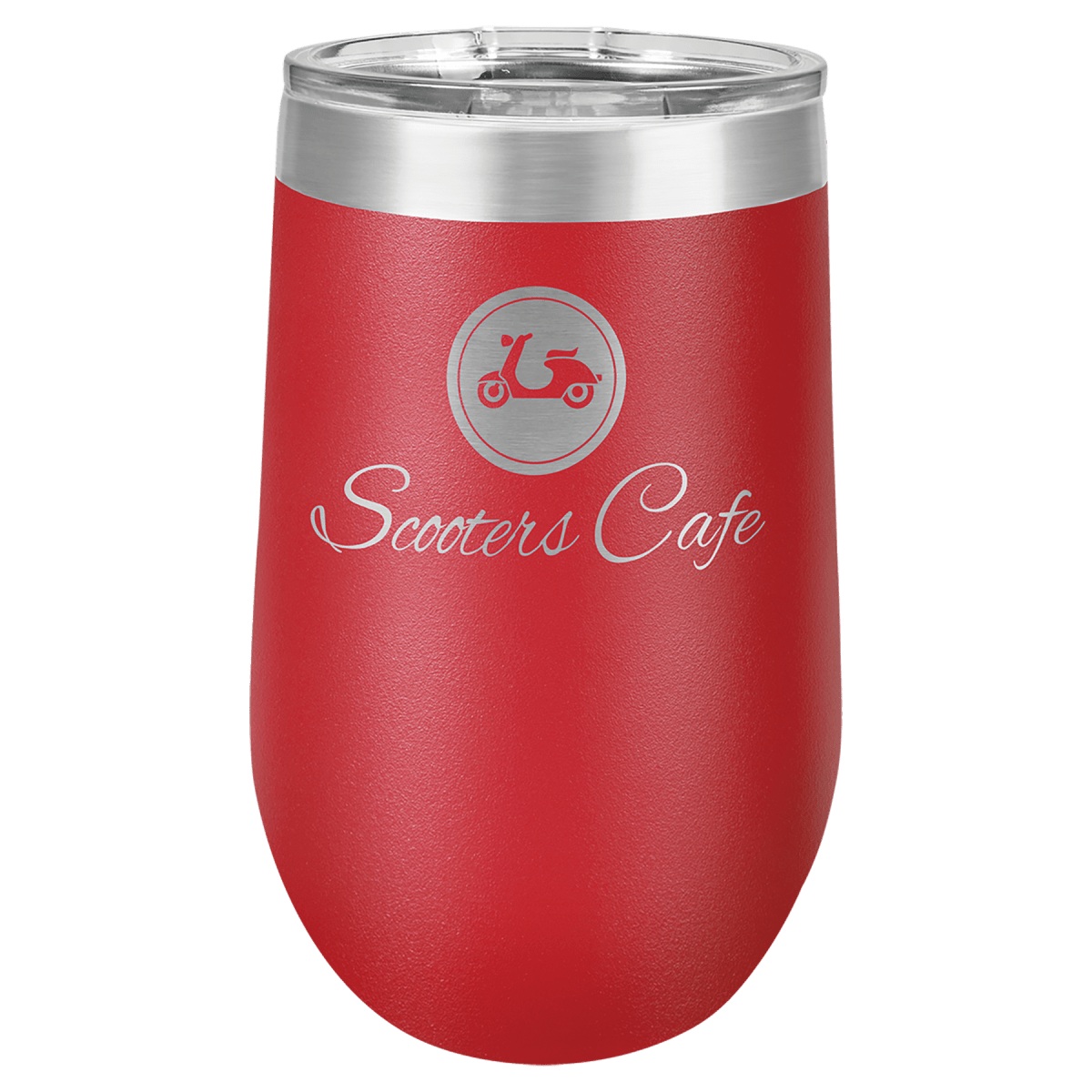 Personalized 16 oz Stemless Wine Tumbler — Black — Red