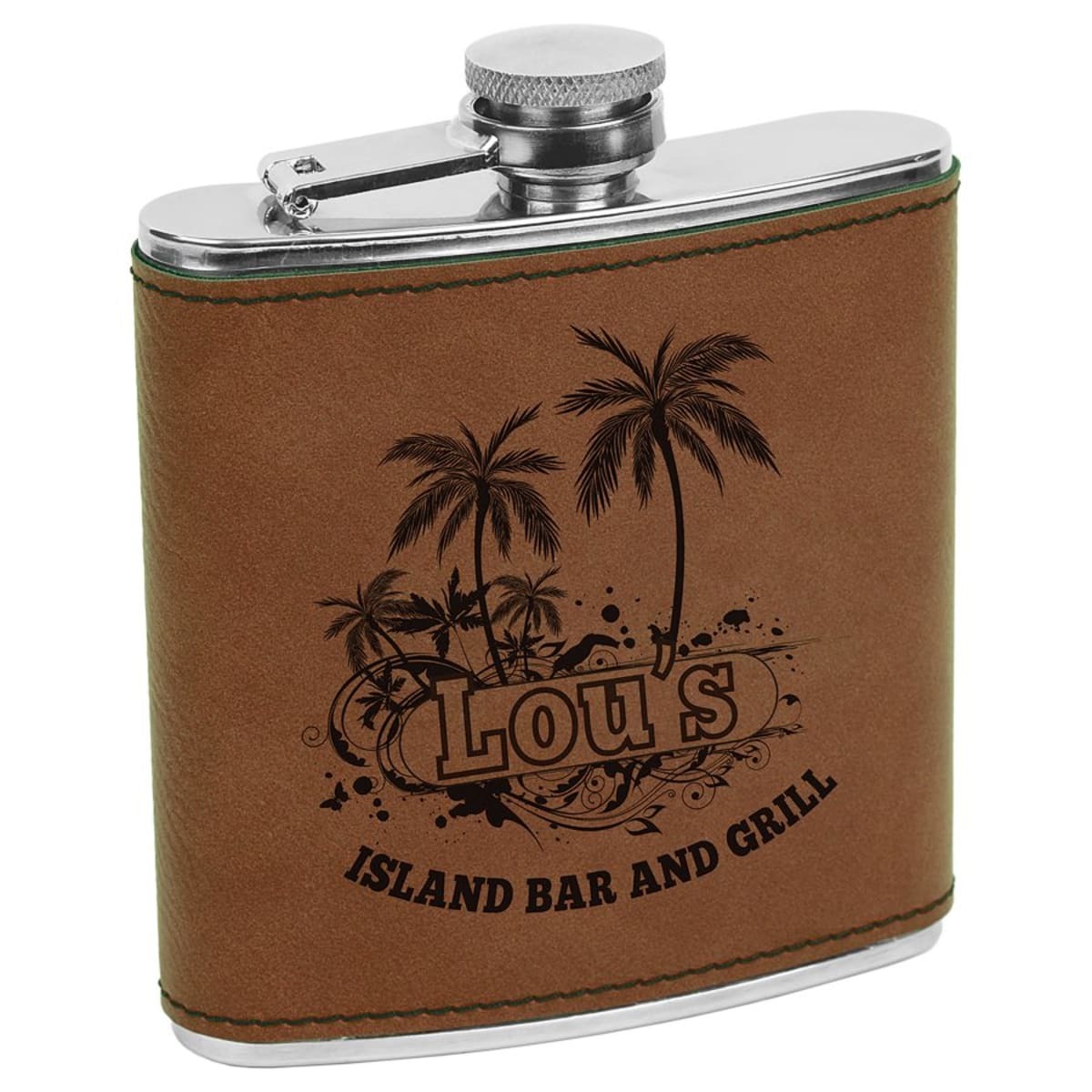 Personalized Leatherette Flask (6 oz) — Dark Brown