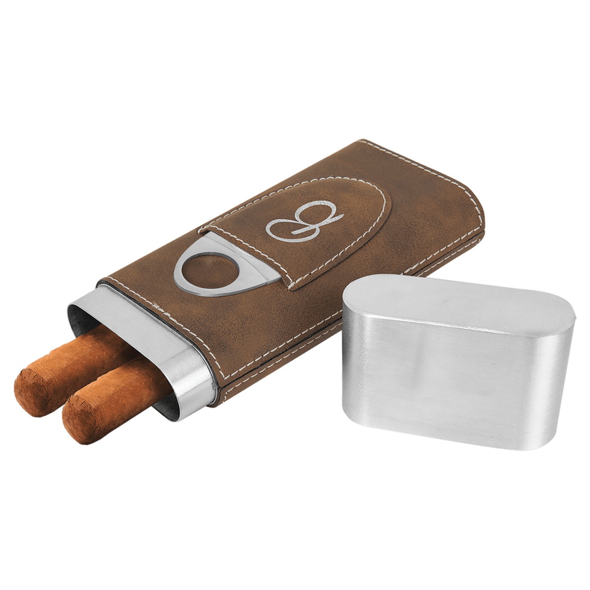 Personalized Leatherette Cigar Case with Cutter — Rustic/Silver
