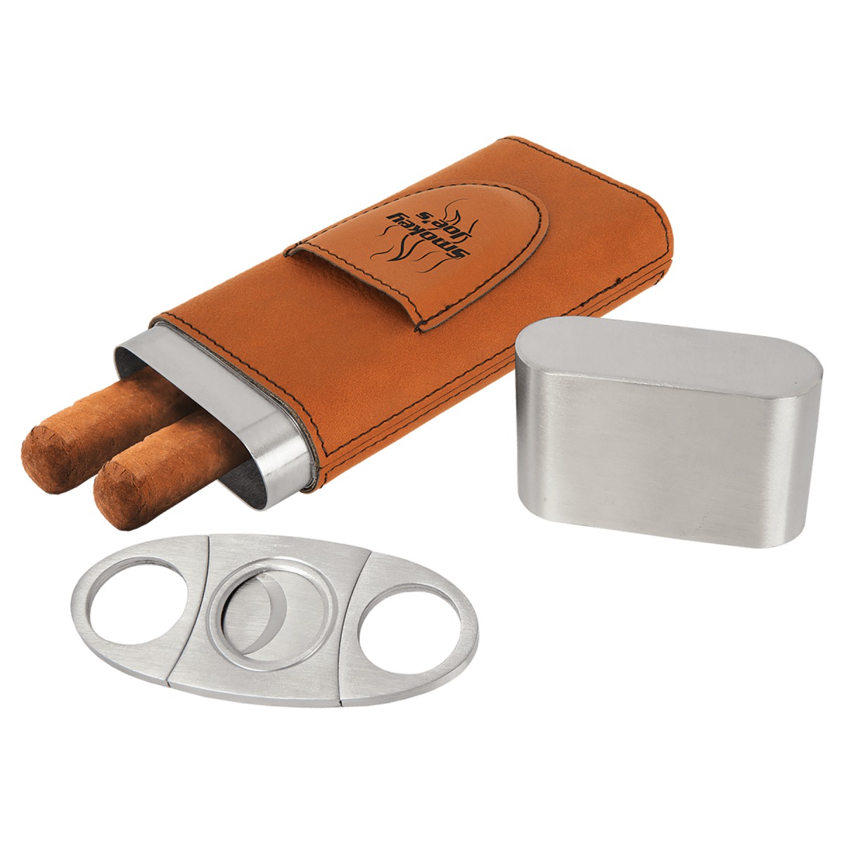 Personalized Leatherette Cigar Case with Cutter — Rawhide